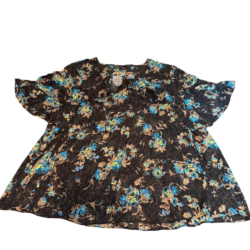 NWT Lane Bryant plus size 28 women's black sheer lace top blouse flutter sleeve
